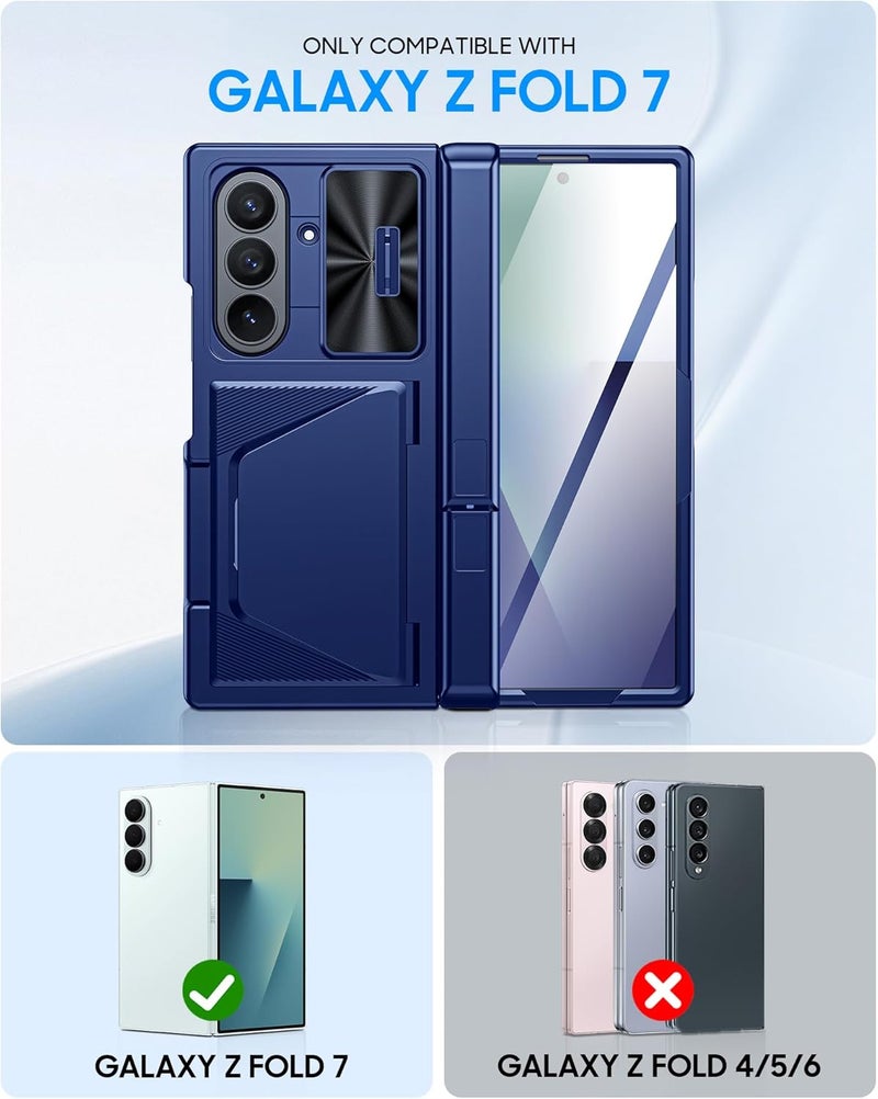 BSNRM for Samsung Galaxy Z Fold 7 Case with Card Holder RFID Blocking, Built in Slide Lens Cover & Hinge Protection & Kickstand & Screen Protector, Shockproof Wallet Case for Z Fold 7 (Sapphire Blue) - Image 2